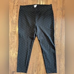 Carmen Marc Valvo 2X Black Silver polka dot Pull On Ankle Pants pixie pants